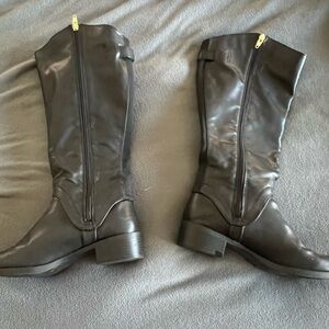 Black below knee zipper up boots